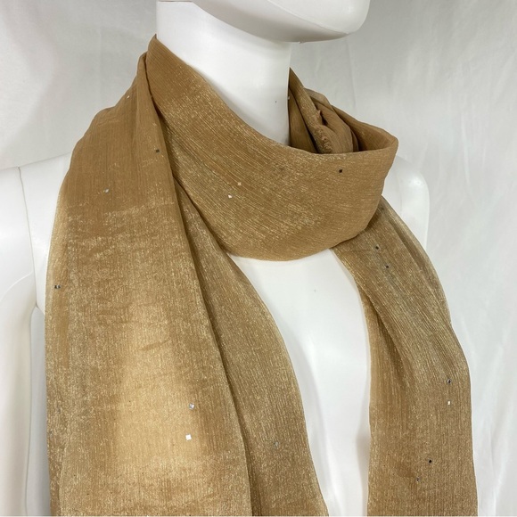 Sparkly Khaki Beige Chiffon Sheer Scarf Wrap - Picture 2 of 5